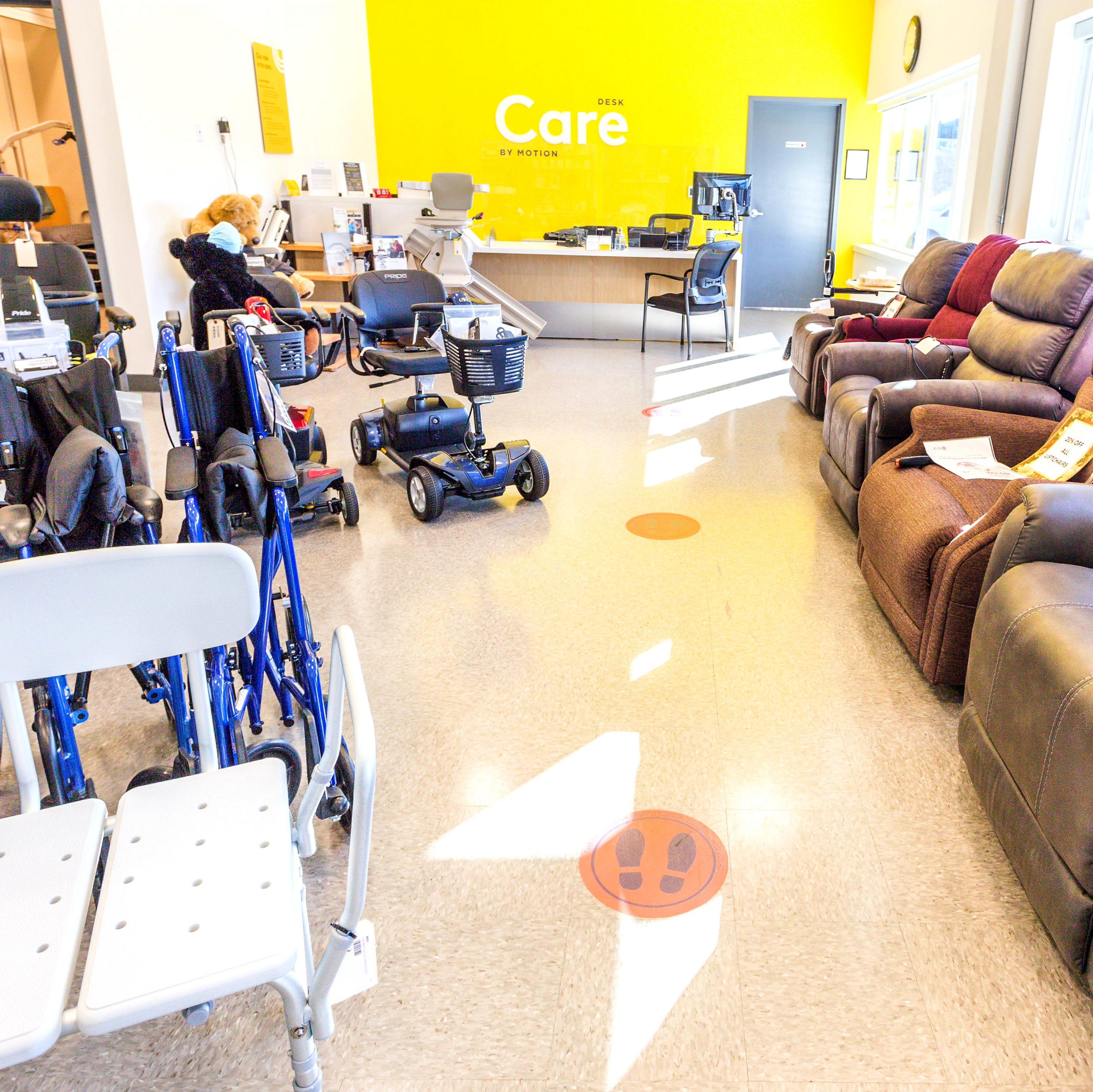 Nanaimo power lift recliners, boathroom commodes, mobility scooters, and wheelchairs in showroom