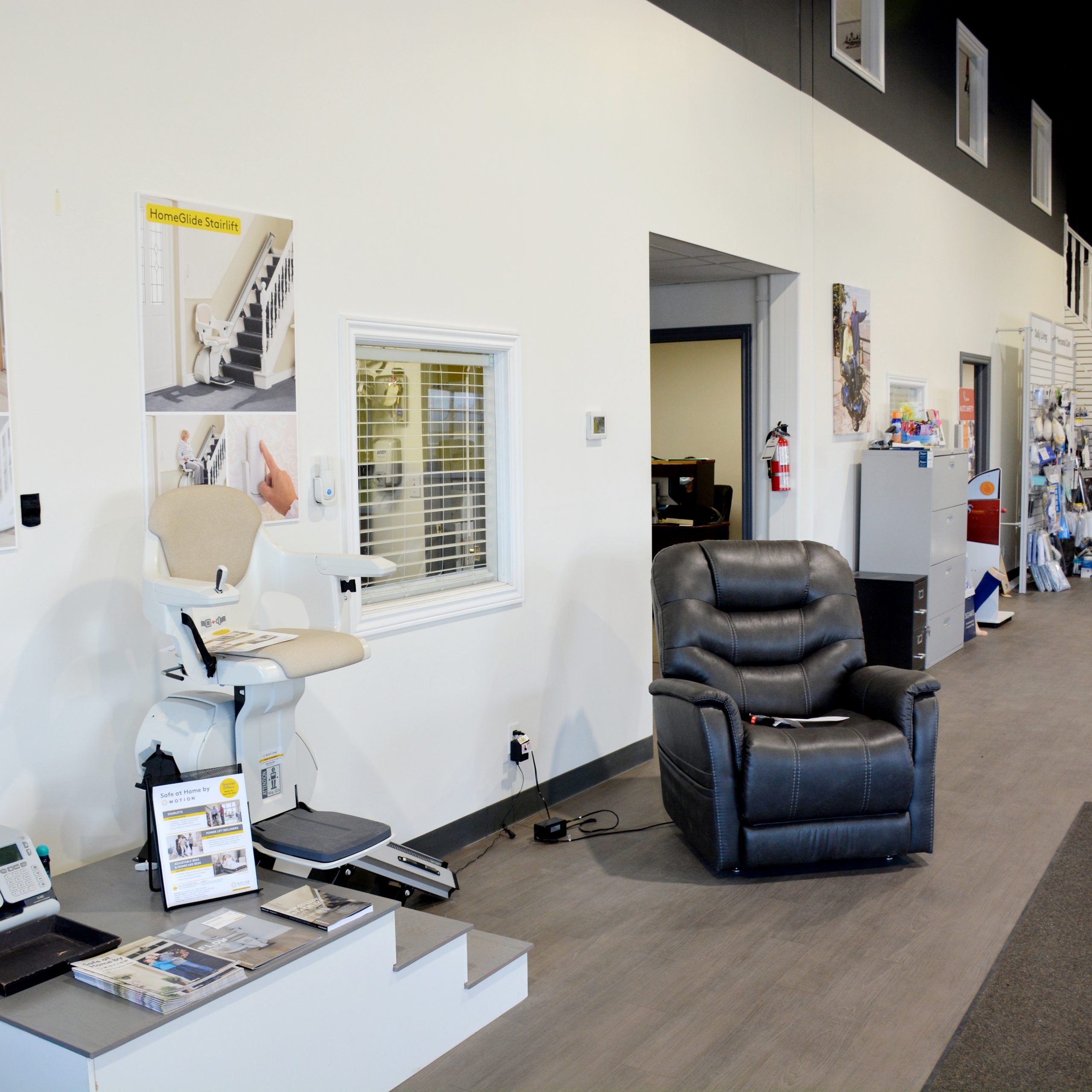 Sault Ste. Marie stairlift and power lift recliner displays in showroom