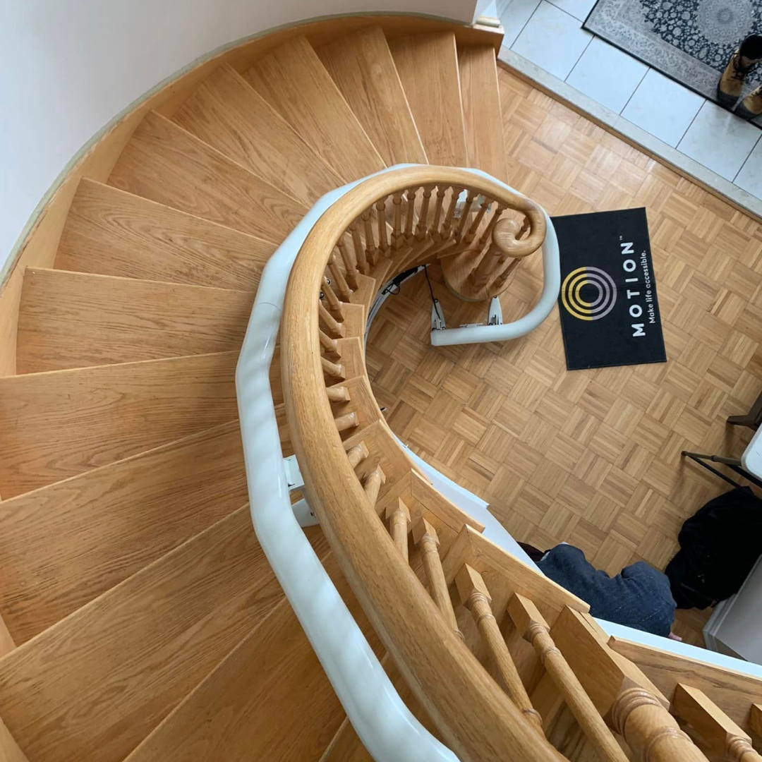 Aerial view of stairlift install with Motion mat.