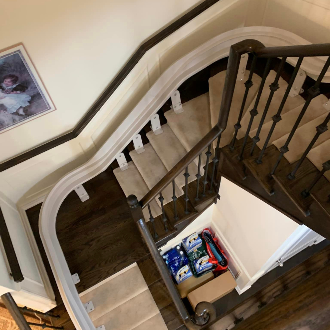 Aerial view of stairlift install with Motion mat.